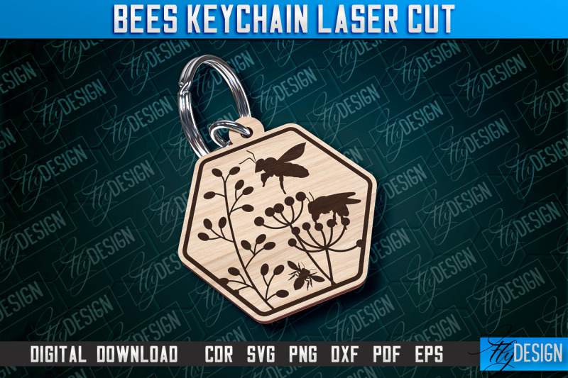 bees-keychain-design-keychain-laser-cut-design-cnc-file