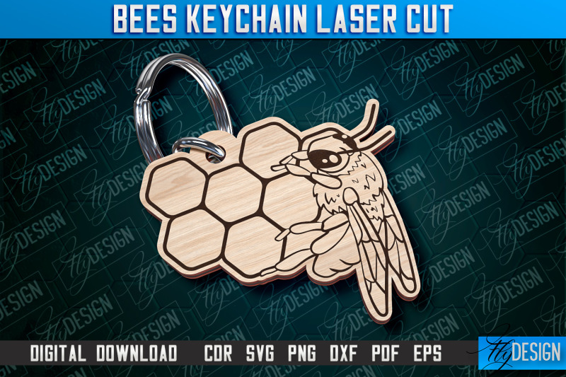 bees-keychain-design-keychain-laser-cut-design-cnc-file