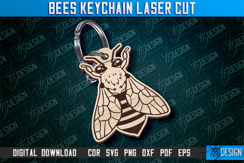 bees-keychain-design-keychain-laser-cut-design-cnc-file