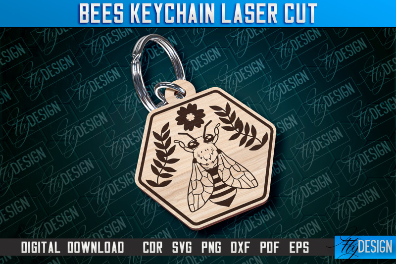 bees-keychain-design-keychain-laser-cut-design-cnc-file