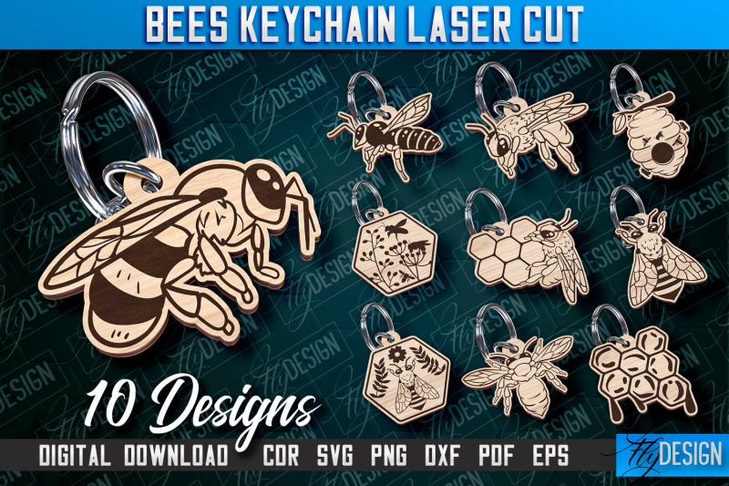 bees-keychain-design-keychain-laser-cut-design-cnc-file