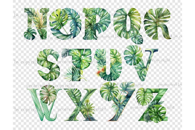 monstera-alphabet-clipart-green-letters