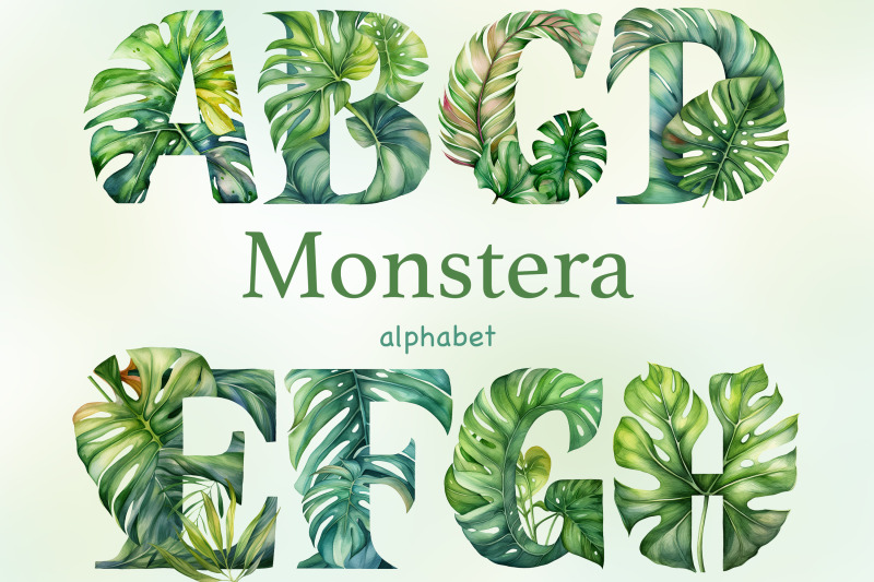 monstera-alphabet-clipart-green-letters