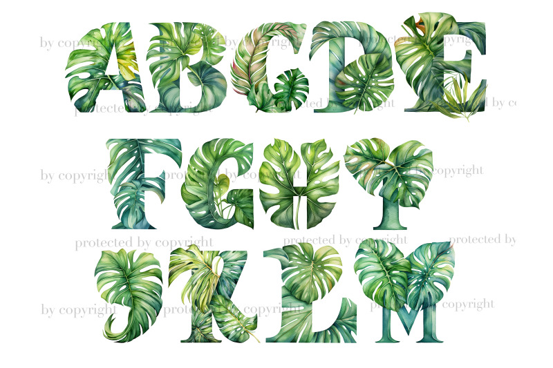 monstera-alphabet-clipart-green-letters