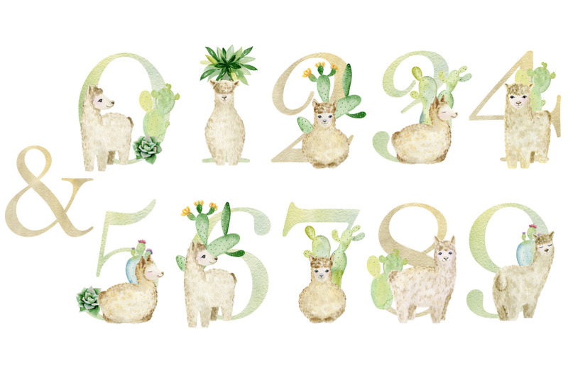 watercolor-alphabet-with-cute-llamas