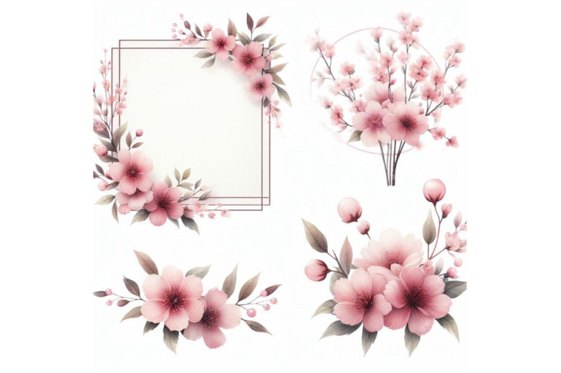 watercolor-frames-of-pink-flower