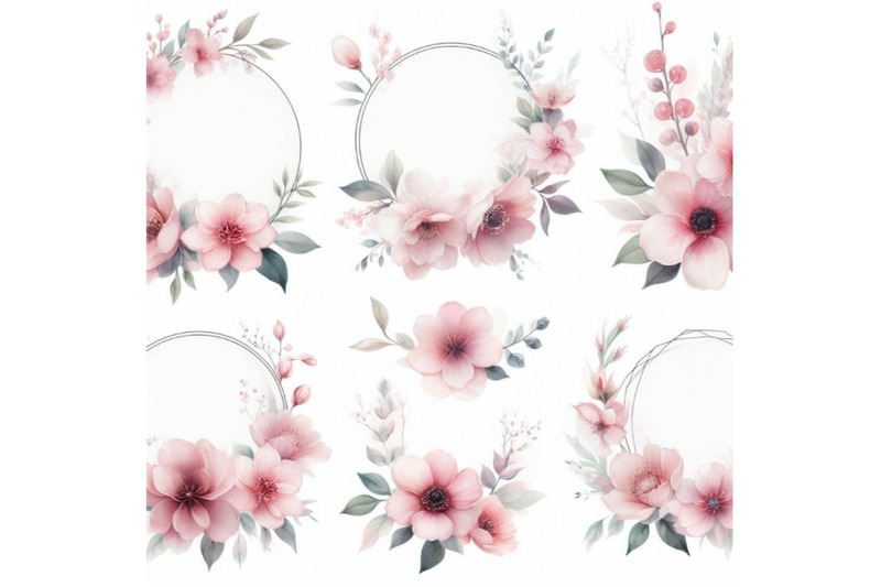 watercolor-frames-of-pink-flower