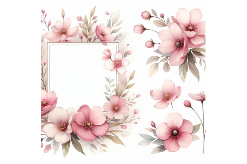 watercolor-frames-of-pink-flower