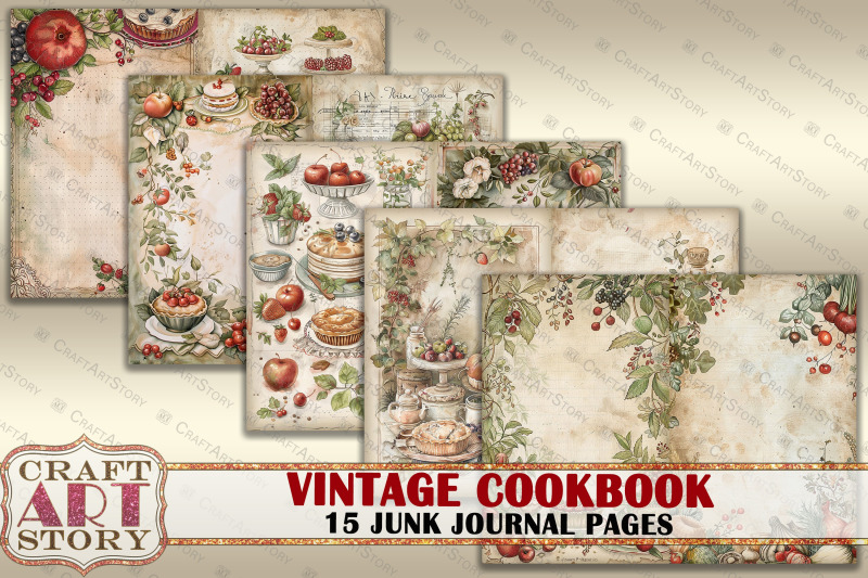 vintage-cookbook-junk-journal-pages-retro-scrapbook-shabby