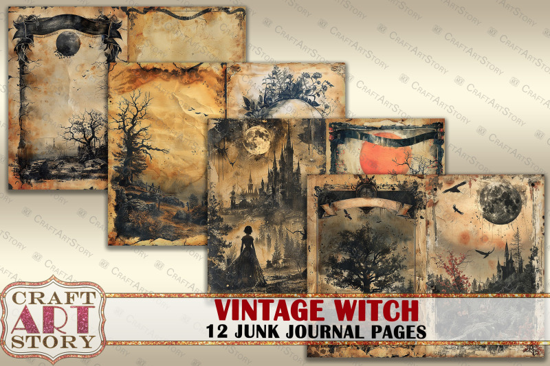 vintage-witch-grunge-junk-journal-pages-retro-scrapbook