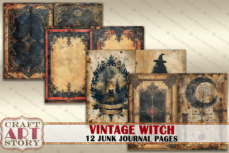 vintage-witch-grunge-junk-journal-pages-retro-scrapbook