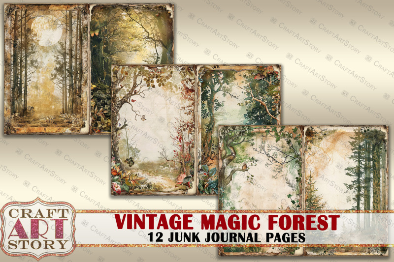 vintage-magic-forest-grunge-junk-journal-pages-retro