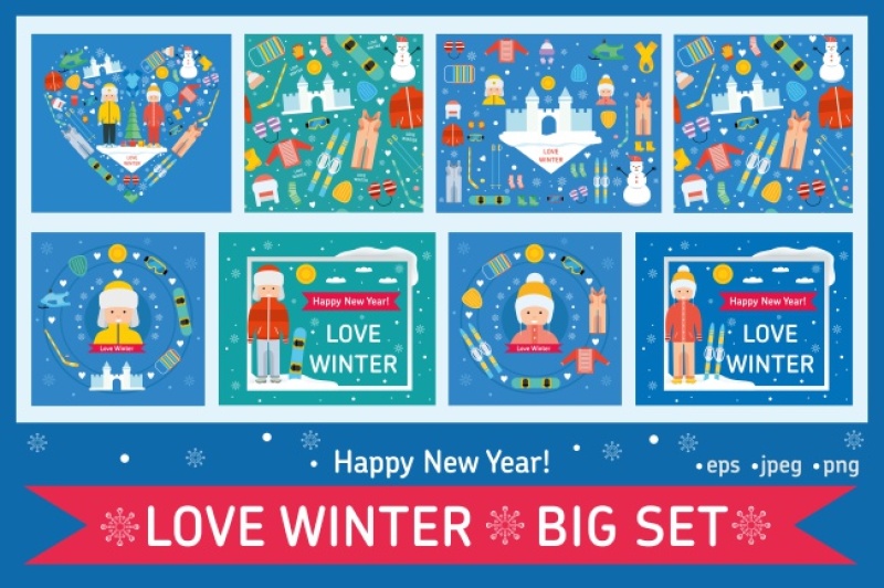 winter-kid-activity-flat-icons-cards-and-banners