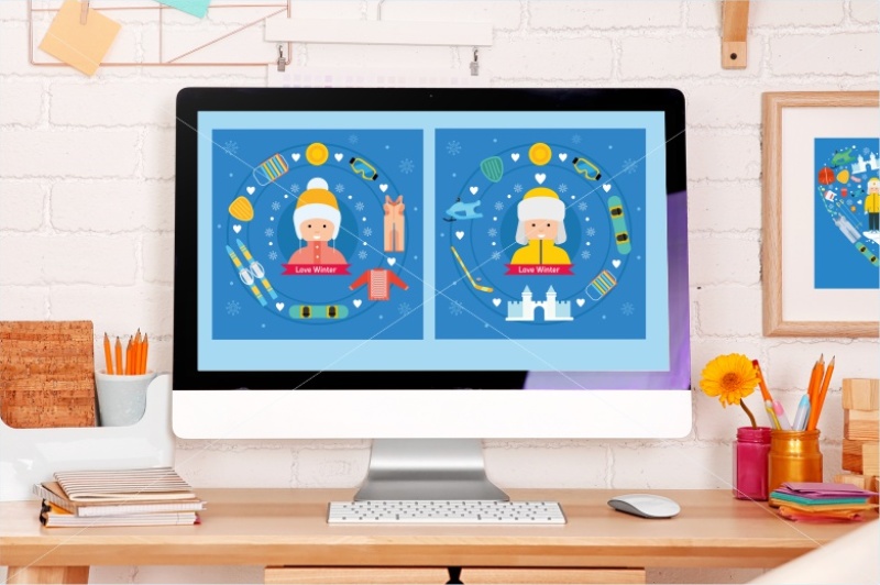winter-kid-activity-flat-icons-cards-and-banners