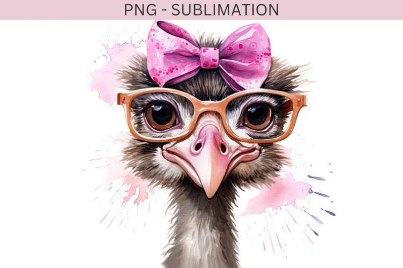 funny-ostrich-png-with-pink-bow-amp-glasses