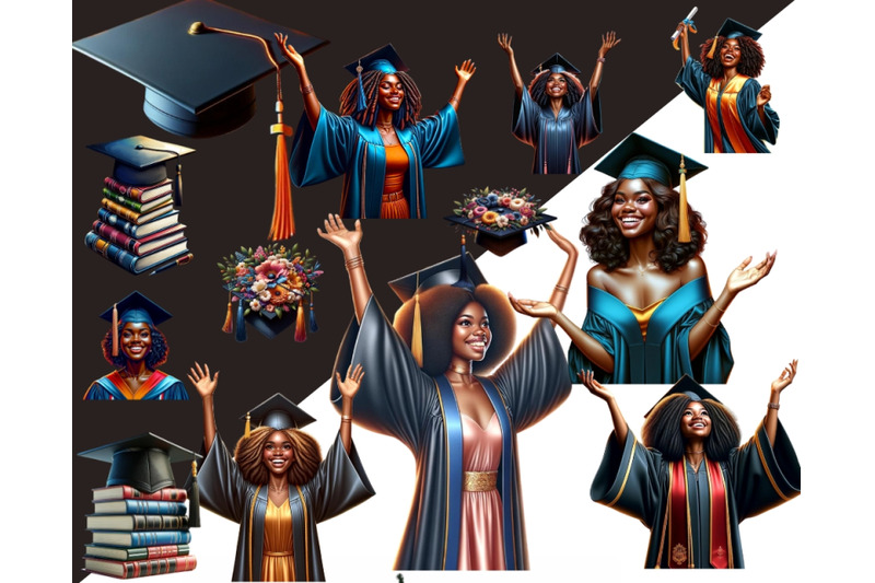black-girl-graduation-clipart-set-afro-woman-png