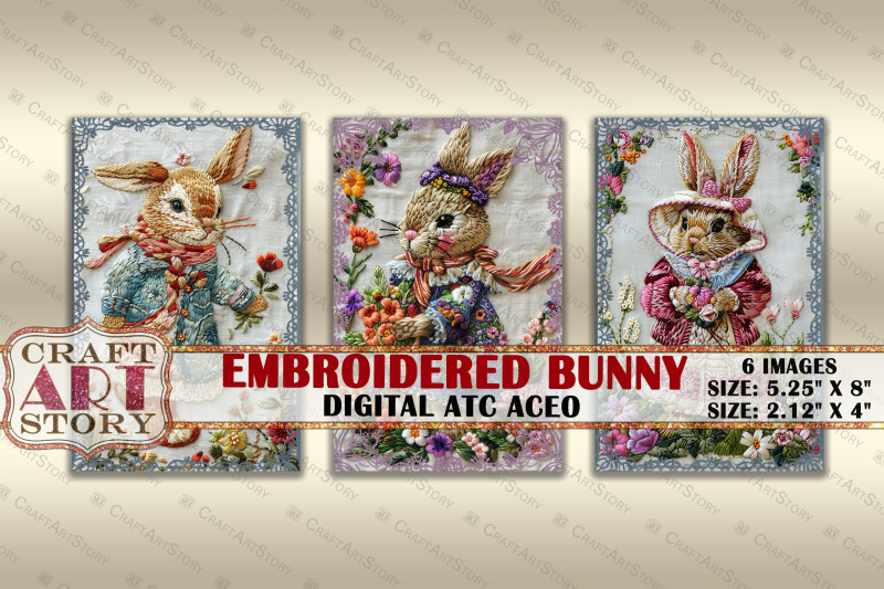 embroidered-easter-bunny-collage-digital-picture-cards