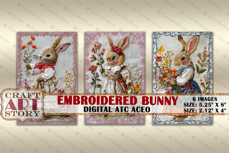 embroidered-easter-bunny-collage-digital-picture-cards