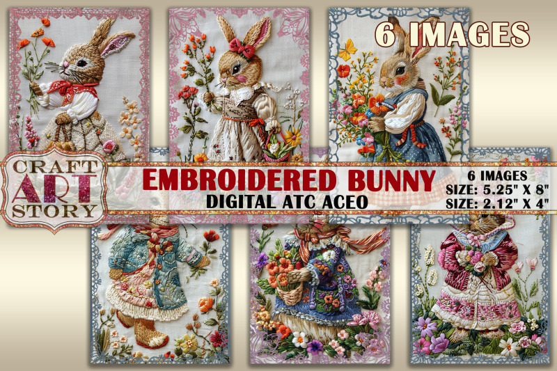 embroidered-easter-bunny-collage-digital-picture-cards