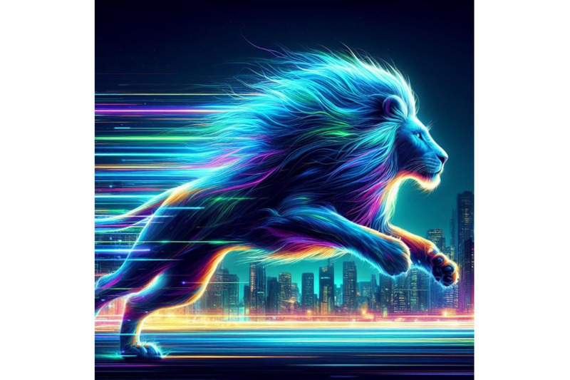 a-neon-lit-running-lion
