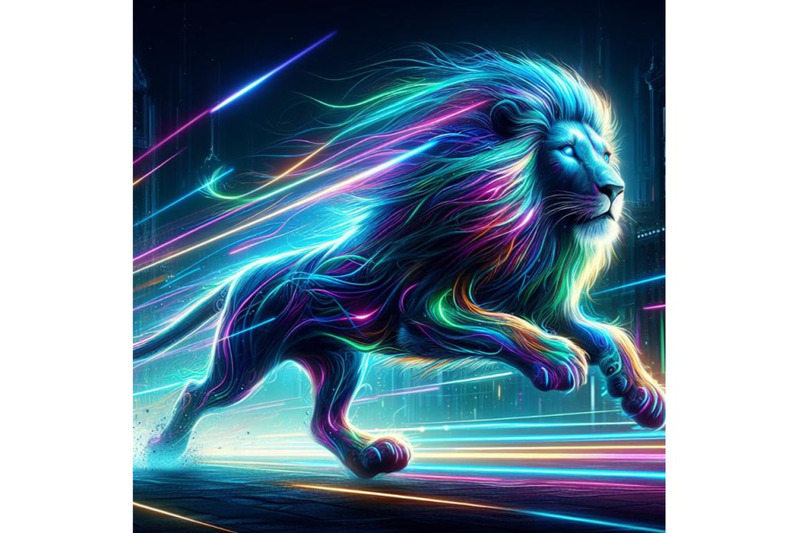 a-neon-lit-running-lion