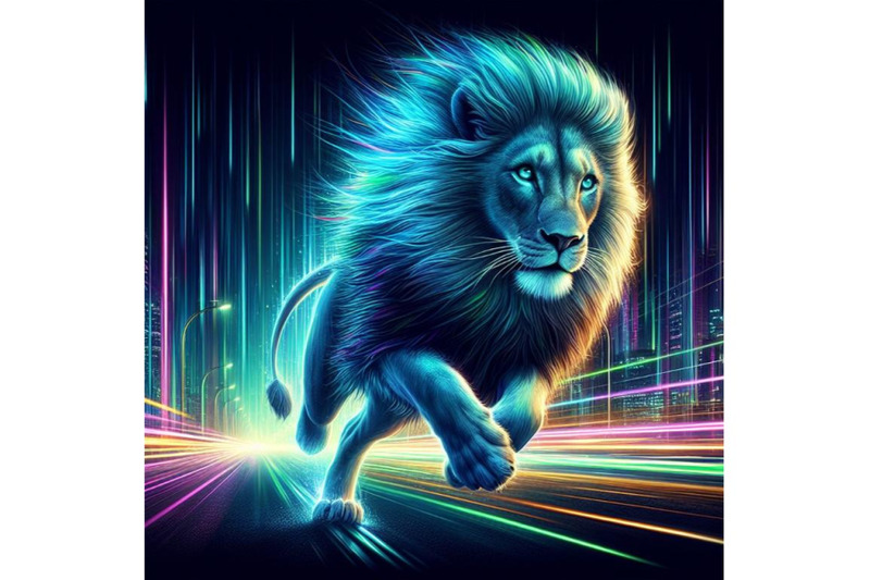 a-neon-lit-running-lion