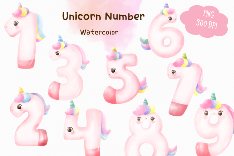 unicorn-number-watercolor-birthday-decoration