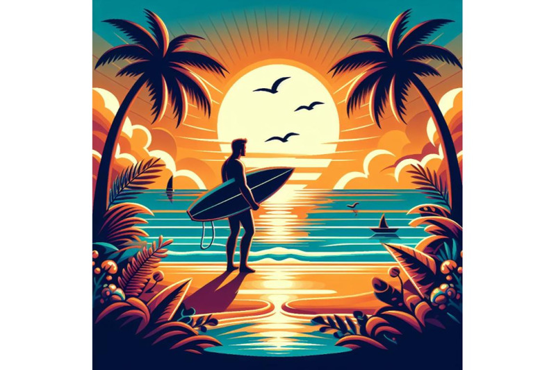 a-surfer-on-the-beach-at-sunset