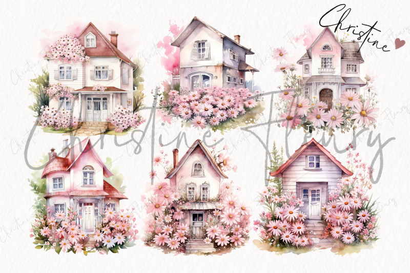 pink-floral-houses-clipart-spring-png