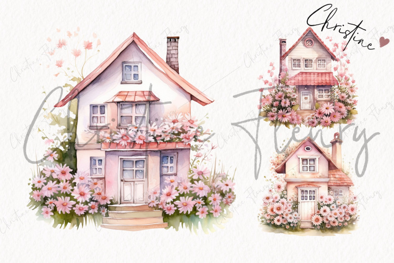 pink-floral-houses-clipart-spring-png