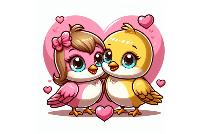 two-cute-bird-lovers-on-pink-hearts