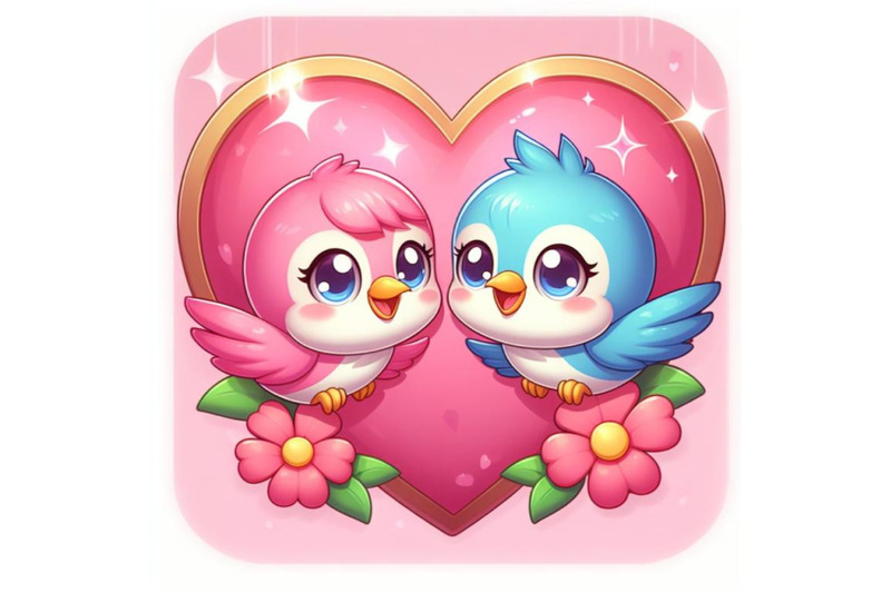 two-cute-bird-lovers-on-pink-hearts