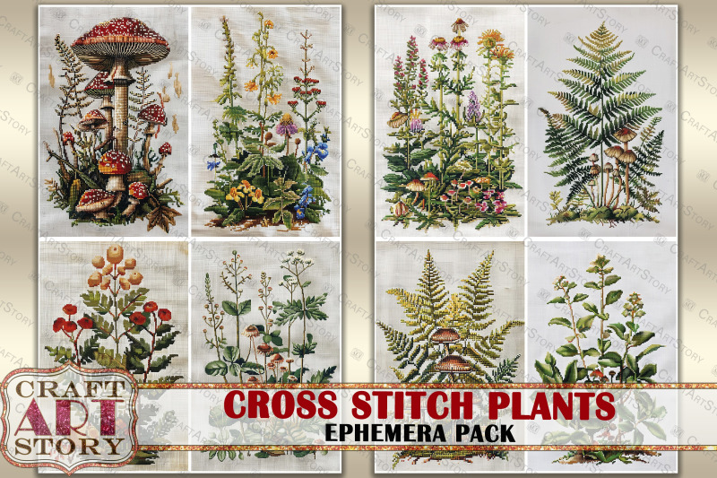 cross-stitch-plants-ephemera-pack-junk-journal-fabric