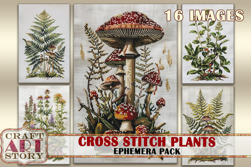 cross-stitch-plants-ephemera-pack-junk-journal-fabric