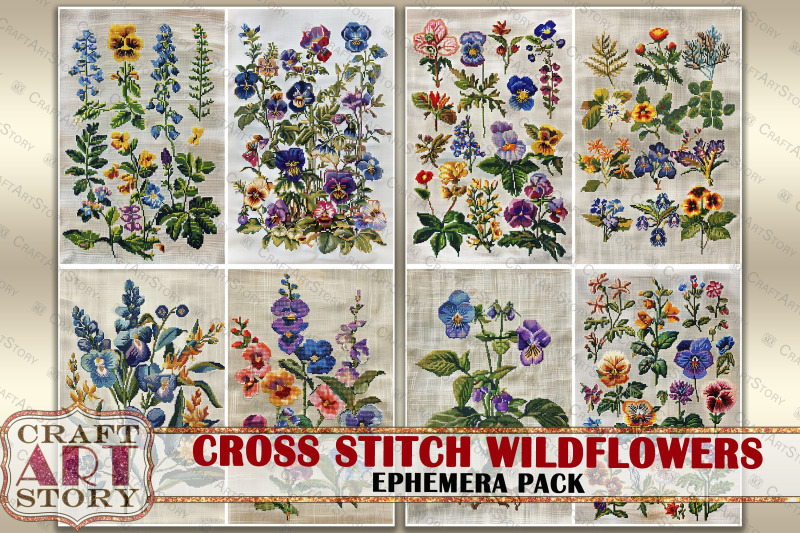 cross-stitch-wildflowers-ephemera-pack-junk-journal-fabric