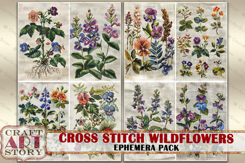 cross-stitch-wildflowers-ephemera-pack-junk-journal-fabric