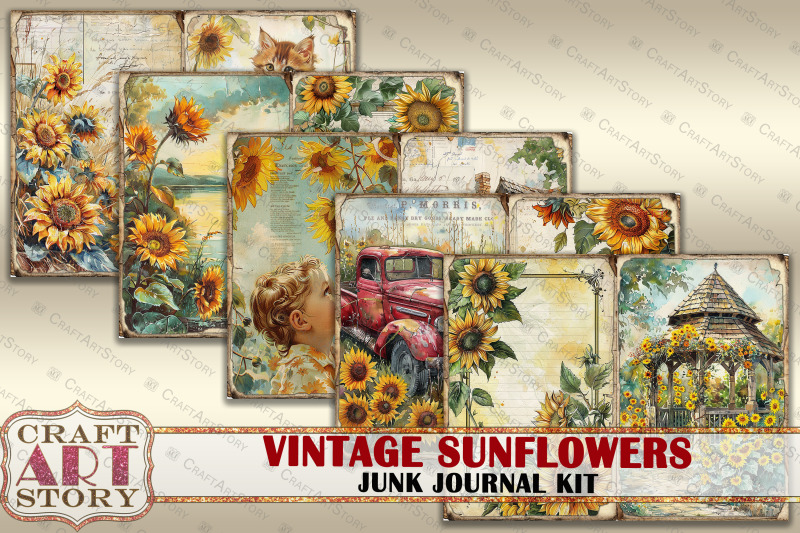 vintage-sunflowers-junk-journal-kit-scrapbook-printables