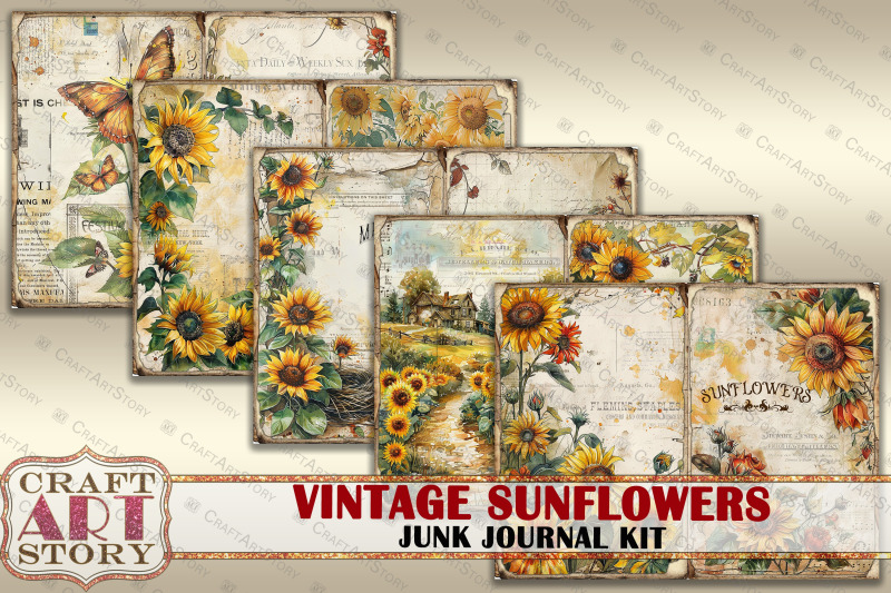 vintage-sunflowers-junk-journal-kit-scrapbook-printables