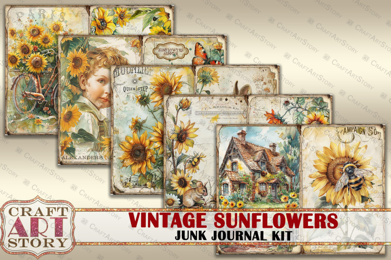 vintage-sunflowers-junk-journal-kit-scrapbook-printables