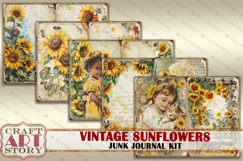 vintage-sunflowers-junk-journal-kit-scrapbook-printables