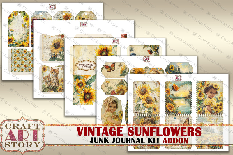 vintage-sunflowers-junk-journal-kit-addon-scrapbook