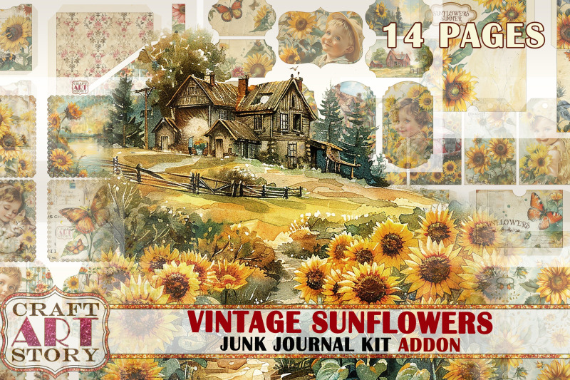 vintage-sunflowers-junk-journal-kit-addon-scrapbook