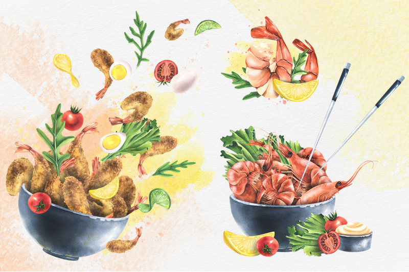 shrimp-with-vegetables-and-dishes-watercolor-clipart