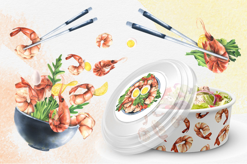 shrimp-with-vegetables-and-dishes-watercolor-clipart