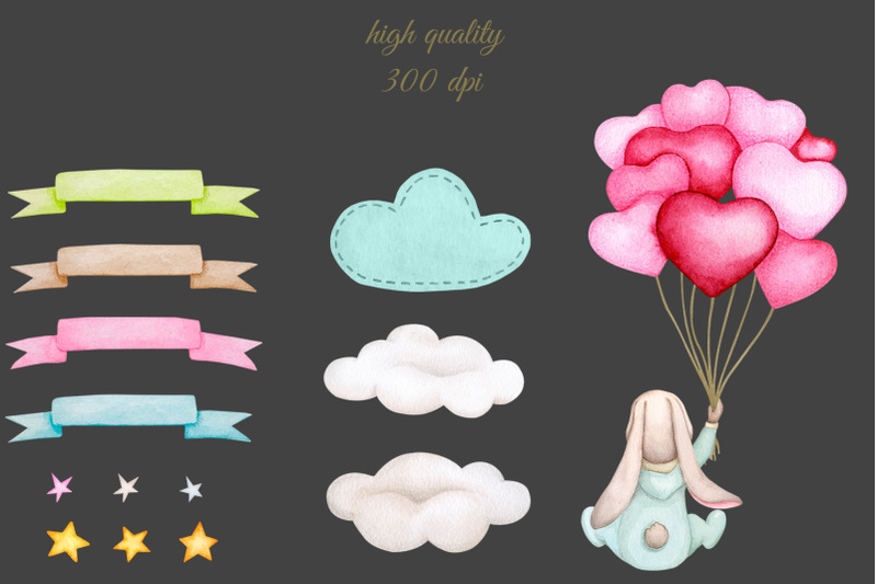cute-baby-bunny-with-air-balloons-watercolor-set-png