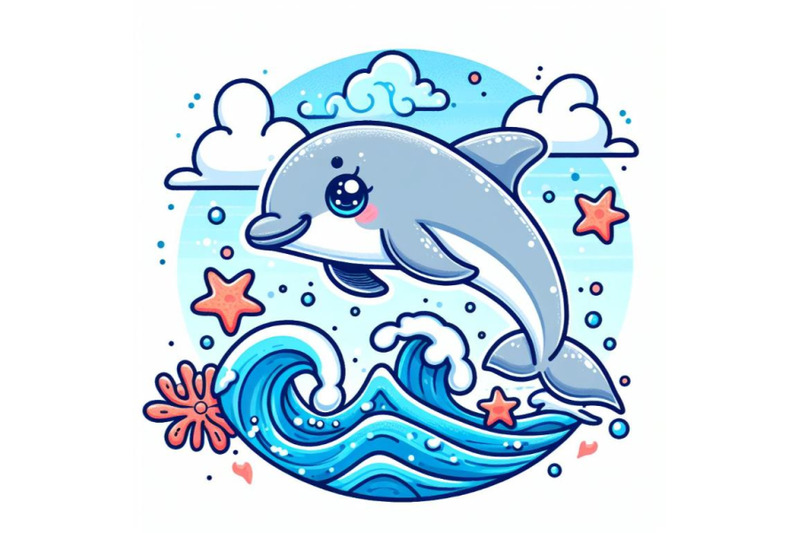 cute-dolphin-jumping-out-of-the-ocean-doodle-art-on-white-background