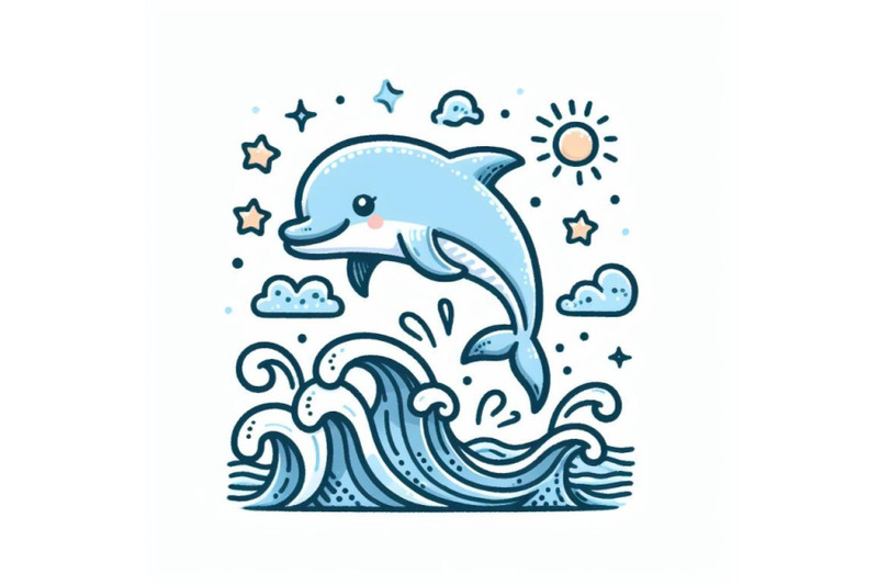 cute-dolphin-jumping-out-of-the-ocean-doodle-art-on-white-background