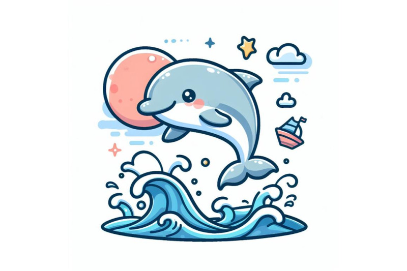 cute-dolphin-jumping-out-of-the-ocean-doodle-art-on-white-background