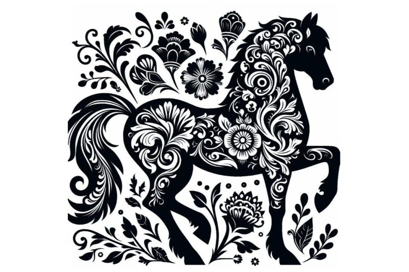 horse-silhouette-of-floral-ornament