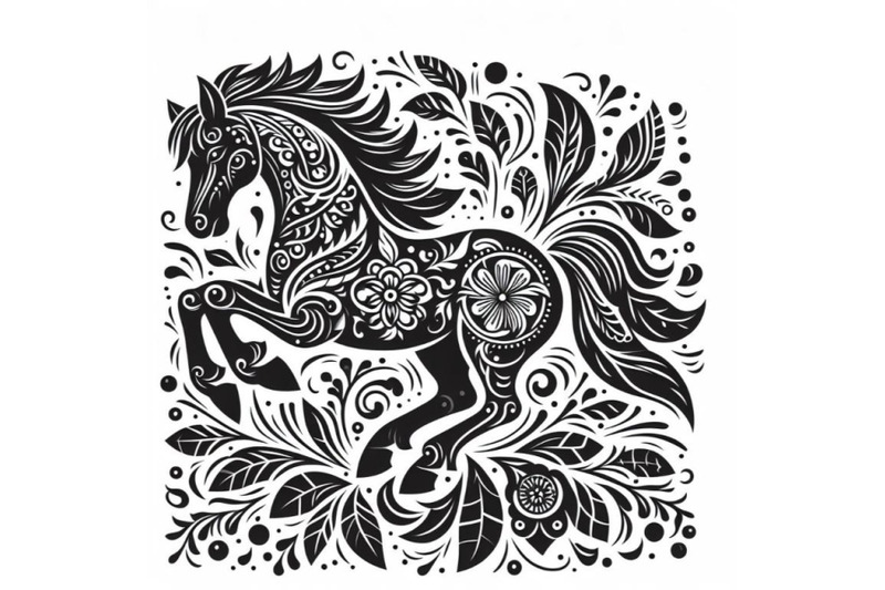 horse-silhouette-of-floral-ornament